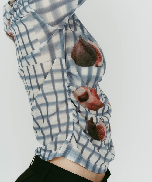 Knuth Marf（クヌースマーフ）の「【Knuth Marf】fruit-check print knit（ニット/セーター・レディース・ブルー/ブラック/グリーン・FREE）」の19枚目の写真