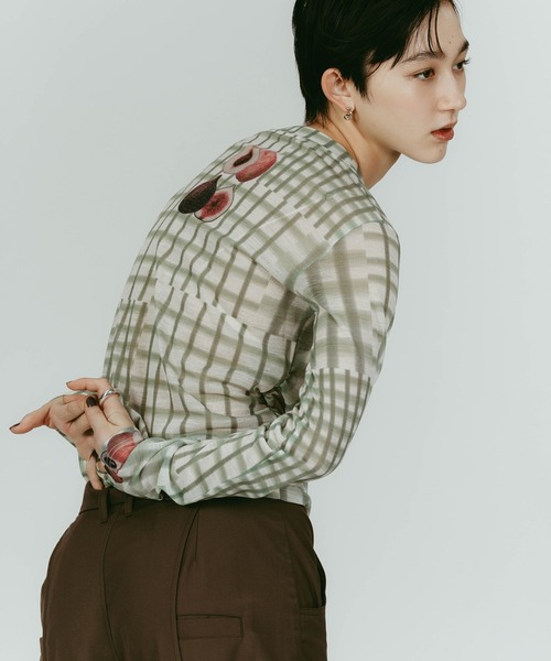 Knuth Marf（クヌースマーフ）の「【Knuth Marf】fruit-check print knit（ニット/セーター・レディース・ブルー/ブラック/グリーン・FREE）」の13枚目の写真