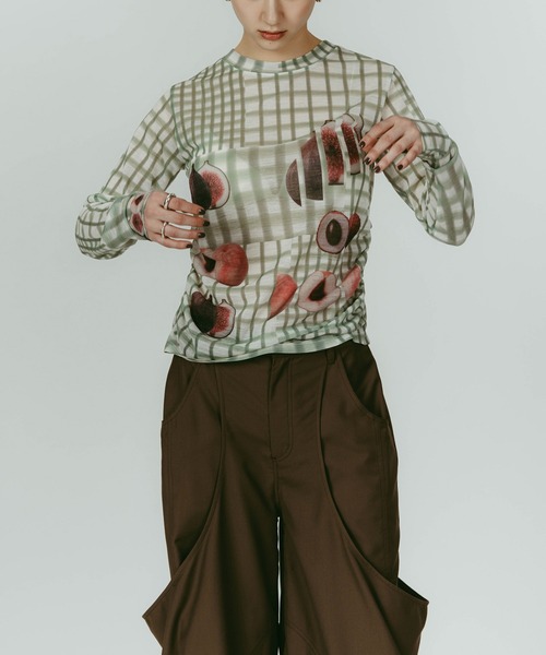 Knuth Marf（クヌースマーフ）の「【Knuth Marf】fruit-check print knit（ニット/セーター・レディース・ブルー/ブラック/グリーン・FREE）」の11枚目の写真