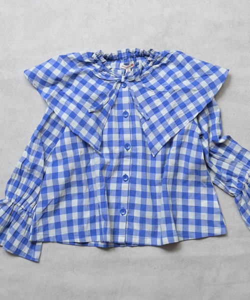 MARKEY'S（マーキーズ）の「ギンガムビッグカラーブラウス（シャツ/ブラウス・キッズ・オレンジ/ブラック/ブルー/レッド・150/120/110/100/90/140/130）」の3枚目の写真