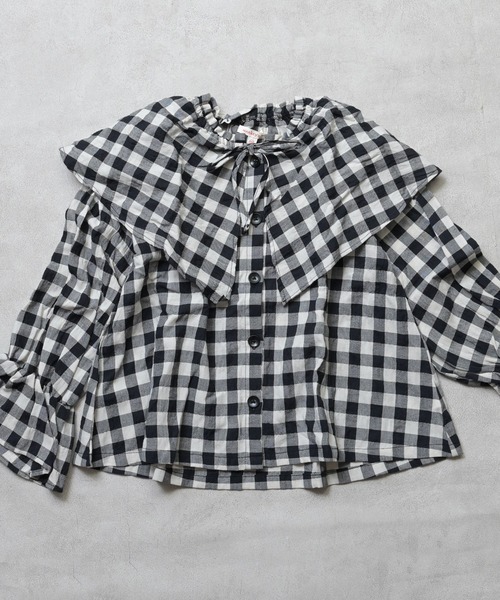 MARKEY'S（マーキーズ）の「ギンガムビッグカラーブラウス（シャツ/ブラウス・キッズ・オレンジ/ブラック/ブルー/レッド・150/120/110/100/90/140/130）」の2枚目の写真
