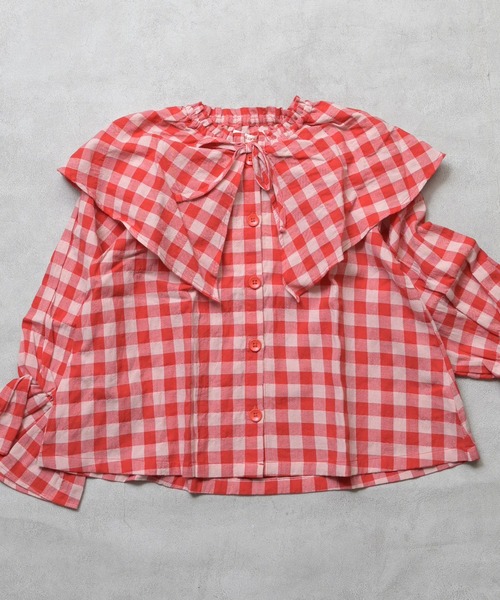 MARKEY'S（マーキーズ）の「ギンガムビッグカラーブラウス（シャツ/ブラウス・キッズ・オレンジ/ブラック/ブルー/レッド・150/120/110/100/90/140/130）」の5枚目の写真