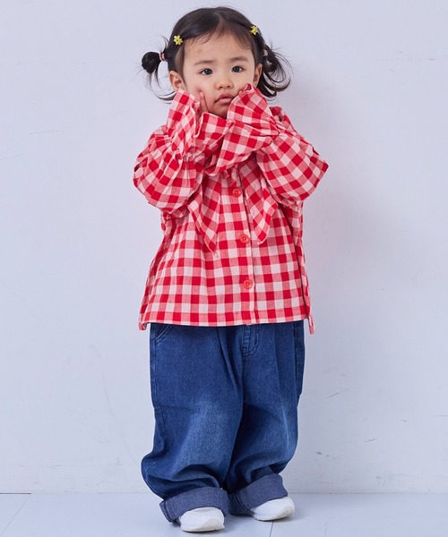 MARKEY'S（マーキーズ）の「ギンガムビッグカラーブラウス（シャツ/ブラウス・キッズ・オレンジ/ブラック/ブルー/レッド・150/120/110/100/90/140/130）」の8枚目の写真