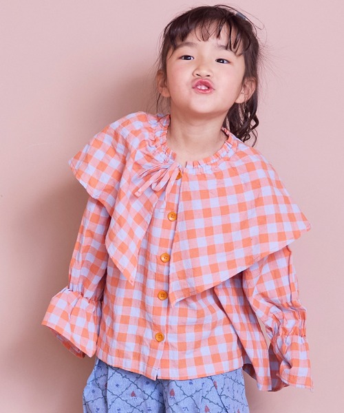 MARKEY'S（マーキーズ）の「ギンガムビッグカラーブラウス（シャツ/ブラウス・キッズ・オレンジ/ブラック/ブルー/レッド・150/120/110/100/90/140/130）」の11枚目の写真