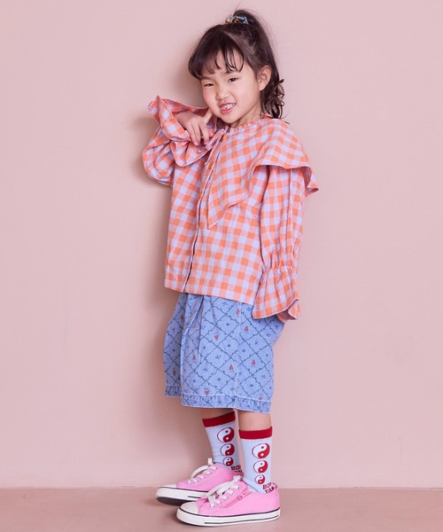 MARKEY'S（マーキーズ）の「ギンガムビッグカラーブラウス（シャツ/ブラウス・キッズ・オレンジ/ブラック/ブルー/レッド・150/120/110/100/90/140/130）」の13枚目の写真