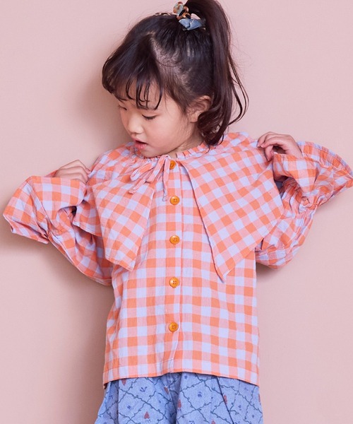 MARKEY'S（マーキーズ）の「ギンガムビッグカラーブラウス（シャツ/ブラウス・キッズ・オレンジ/ブラック/ブルー/レッド・150/120/110/100/90/140/130）」の12枚目の写真