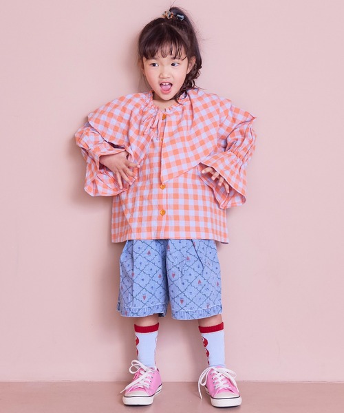 MARKEY'S（マーキーズ）の「ギンガムビッグカラーブラウス（シャツ/ブラウス・キッズ・オレンジ/ブラック/ブルー/レッド・150/120/110/100/90/140/130）」の14枚目の写真