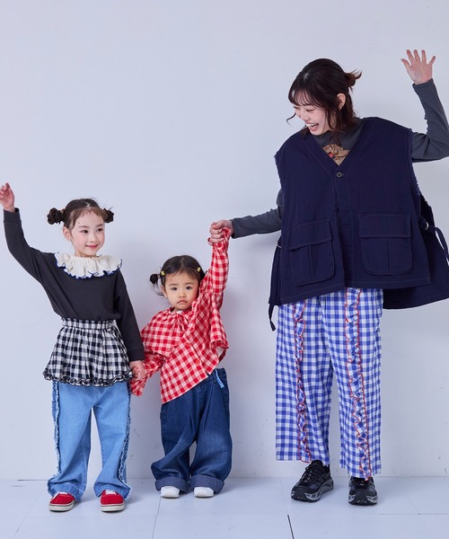 MARKEY'S（マーキーズ）の「ギンガムビッグカラーブラウス（シャツ/ブラウス・キッズ・オレンジ/ブラック/ブルー/レッド・150/120/110/100/90/140/130）」の9枚目の写真