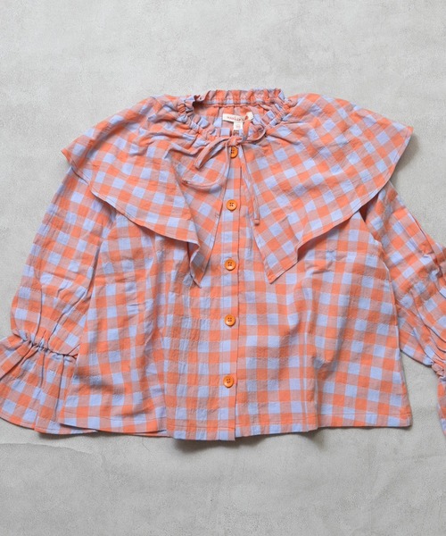 MARKEY'S（マーキーズ）の「ギンガムビッグカラーブラウス（シャツ/ブラウス・キッズ・オレンジ/ブラック/ブルー/レッド・150/120/110/100/90/140/130）」の10枚目の写真