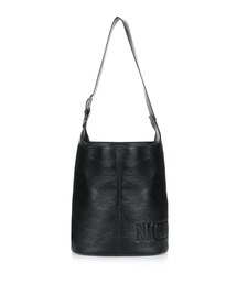 NICOLE LEATHER BUCKLE BUCKET BAG_BLACK