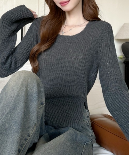 Ada.(エイダ)の「サイドスリット スリム ニット トップス(ニット/セーター・レディース・ベージュ/ホワイト/グレー・FREE)」の15枚目の写真