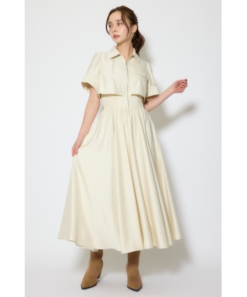バストディティールフレアワンピース 春服 夏服（シャツワンピース