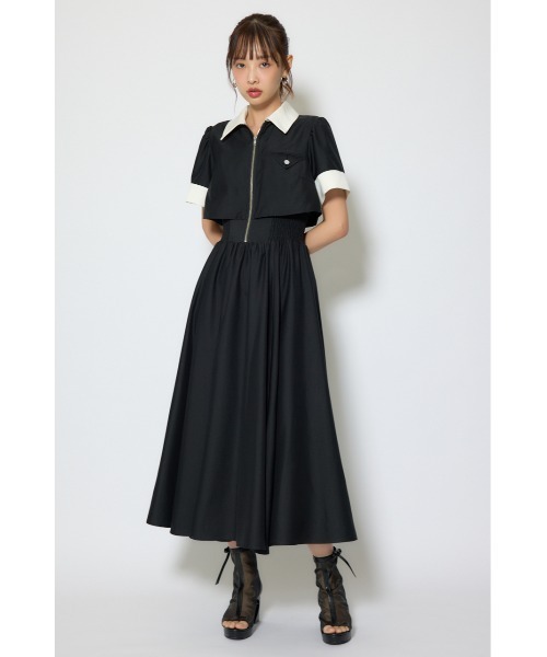 バストディティールフレアワンピース 春服 夏服（シャツワンピース