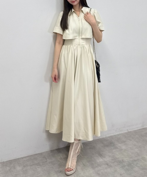 バストディティールフレアワンピース 春服 夏服（シャツワンピース