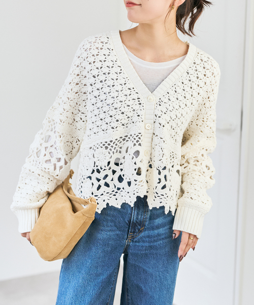 Spick & Span（スピックアンドスパン）の「カギ針ローゲージカーディガン（カーディガン/ボレロ・レディース・ホワイト・FREE）」の2枚目の写真