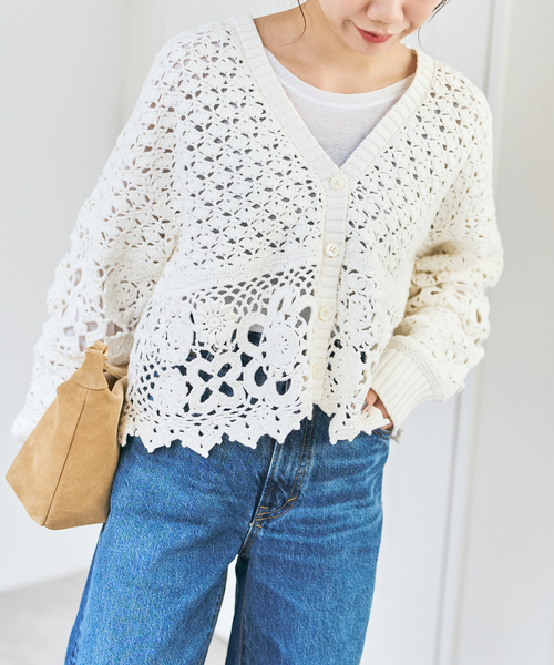 Spick & Span（スピックアンドスパン）の「カギ針ローゲージカーディガン（カーディガン/ボレロ・レディース・ホワイト・FREE）」の3枚目の写真