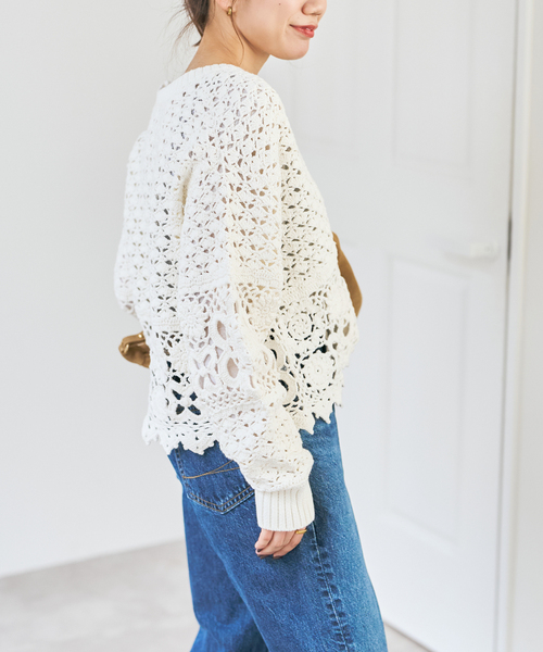 Spick & Span（スピックアンドスパン）の「カギ針ローゲージカーディガン（カーディガン/ボレロ・レディース・ホワイト・FREE）」の4枚目の写真