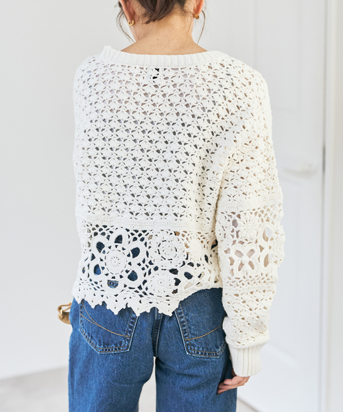 Spick & Span（スピックアンドスパン）の「カギ針ローゲージカーディガン（カーディガン/ボレロ・レディース・ホワイト・FREE）」の5枚目の写真