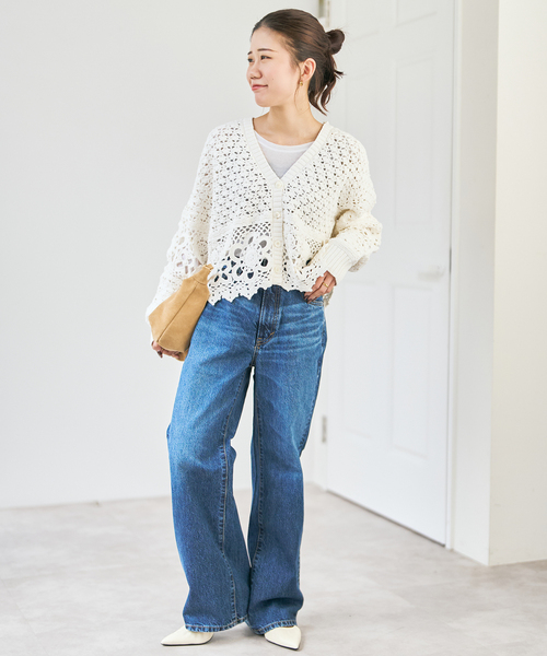 Spick & Span（スピックアンドスパン）の「カギ針ローゲージカーディガン（カーディガン/ボレロ・レディース・ホワイト・FREE）」の6枚目の写真