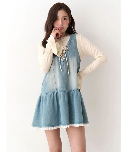 CALNAMUR(カルナムール)の「フロントレースアップデニムワンピース(ワンピース・レディース・ブルー/ピンク・FREE)」の18枚目の写真