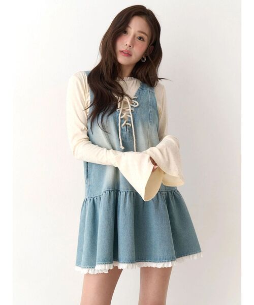 CALNAMUR(カルナムール)の「フロントレースアップデニムワンピース(ワンピース・レディース・ブルー/ピンク・FREE)」の19枚目の写真