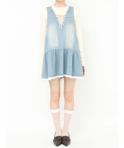 CALNAMUR(カルナムール)の「フロントレースアップデニムワンピース(ワンピース・レディース・ブルー/ピンク・FREE)」の11枚目の写真