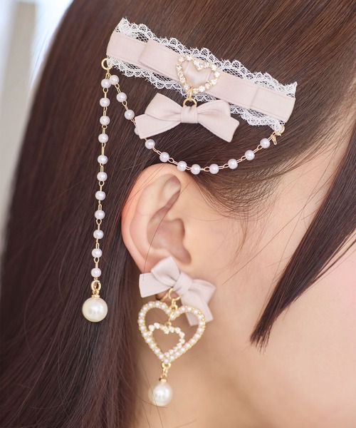 ROJITA（ロジータ）の「パールチェーンリボンクリップセット（バレッタ/ヘアクリップ・レディース・ブラック/ピンク/ホワイト・FREE）」の4枚目の写真