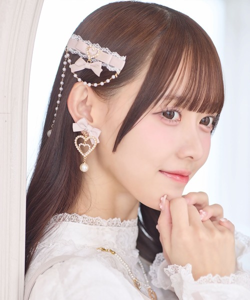 ROJITA（ロジータ）の「パールチェーンリボンクリップセット（バレッタ/ヘアクリップ・レディース・ブラック/ピンク/ホワイト・FREE）」の5枚目の写真