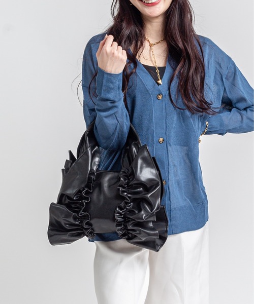 HELOYSE(エロイーズ)の「【HELOYSE/エロイーズ】フリルトートバッグ bobbonbutterfly tote PU leather S(トートバッグ・レディース・シルバー/ブラック・FREE)」の7枚目の写真