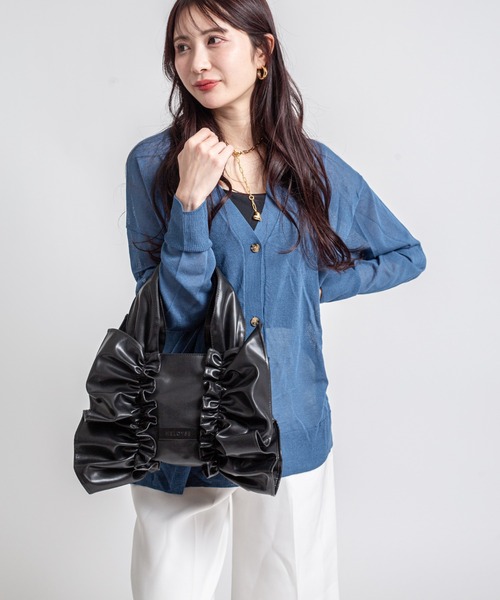 HELOYSE(エロイーズ)の「【HELOYSE/エロイーズ】フリルトートバッグ bobbonbutterfly tote PU leather S(トートバッグ・レディース・シルバー/ブラック・FREE)」の4枚目の写真