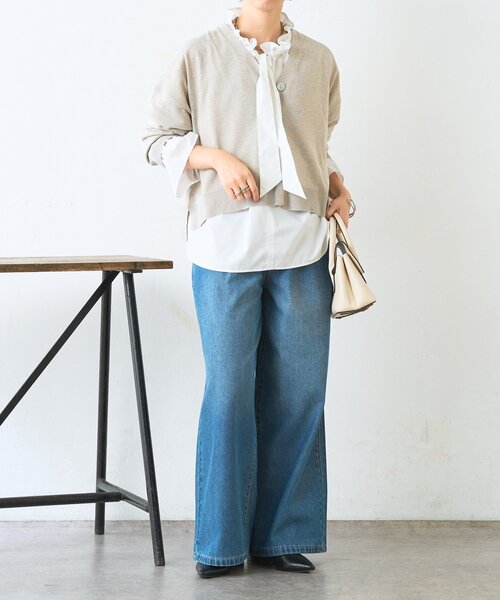 Jena espace merveilleux（ジェナ　エスパスメルヴェイユ）の「【体系カバー◎】シェルボタンカーディガン（カーディガン/ボレロ・レディース・ベージュ/ライトグレー・FREE）」の14枚目の写真