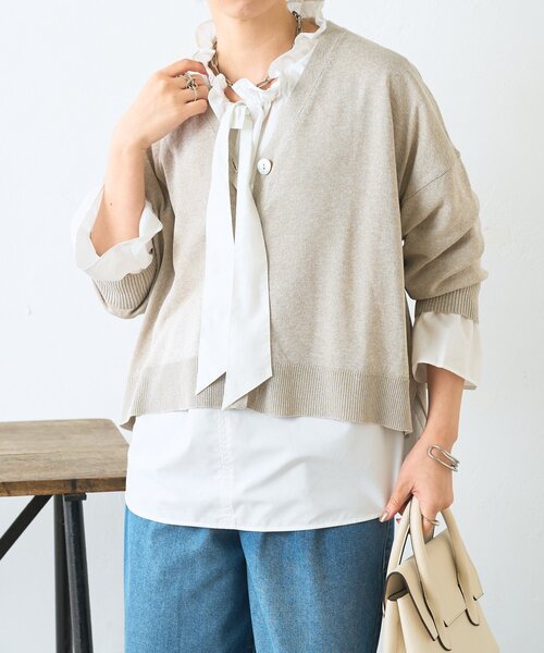 Jena espace merveilleux（ジェナ　エスパスメルヴェイユ）の「【体系カバー◎】シェルボタンカーディガン（カーディガン/ボレロ・レディース・ベージュ/ライトグレー・FREE）」の17枚目の写真