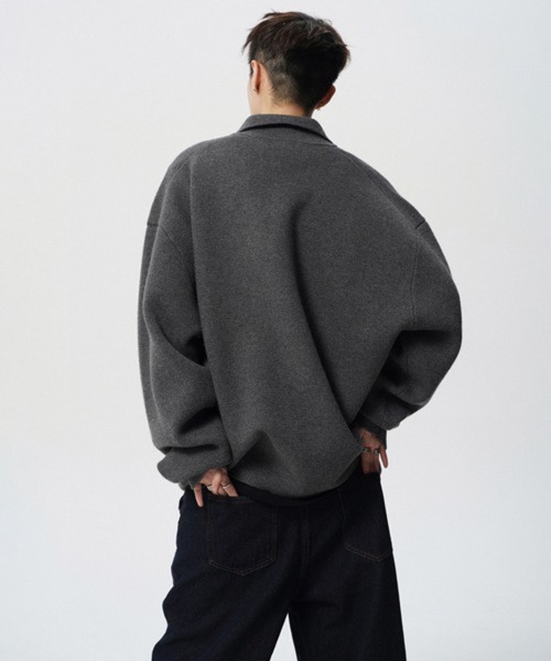 NOWLE(ノウル)の「【NOWLE】ルーズシルエット スキッパー プルオーバー ポロニット(ニット/セーター・メンズ・ダークグレー/ライトベージュ・LARGE/MEDIUM/X-LARGE/SMALL)」の6枚目の写真