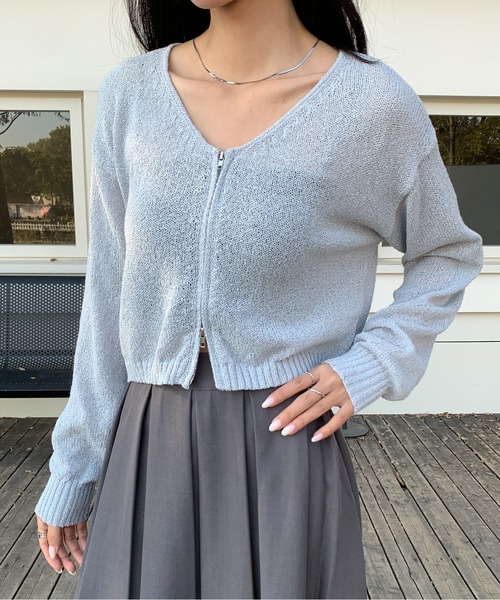 Siel(シエル)の「ジップシアーカーディガン 冬服(カーディガン/ボレロ・レディース・グレー/ホワイト/ライトブルー/ブラック・FREE)」の4枚目の写真