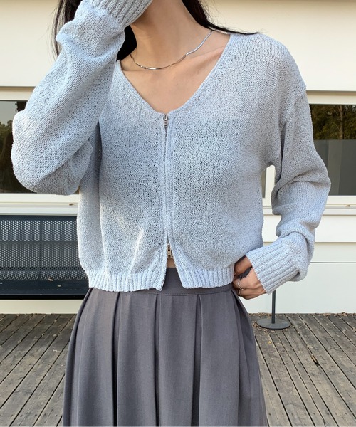 Siel(シエル)の「ジップシアーカーディガン 冬服(カーディガン/ボレロ・レディース・グレー/ホワイト/ライトブルー/ブラック・FREE)」の12枚目の写真