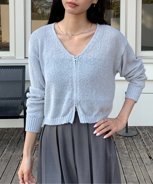 Siel(シエル)の「ジップシアーカーディガン 冬服(カーディガン/ボレロ・レディース・グレー/ホワイト/ライトブルー/ブラック・FREE)」の13枚目の写真