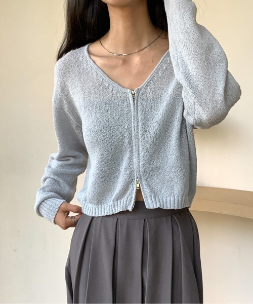 Siel(シエル)の「ジップシアーカーディガン 冬服(カーディガン/ボレロ・レディース・グレー/ホワイト/ライトブルー/ブラック・FREE)」の15枚目の写真