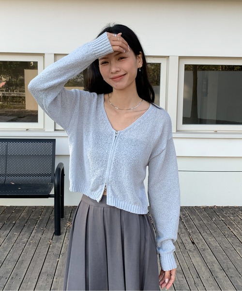 Siel(シエル)の「ジップシアーカーディガン 冬服(カーディガン/ボレロ・レディース・グレー/ホワイト/ライトブルー/ブラック・FREE)」の8枚目の写真