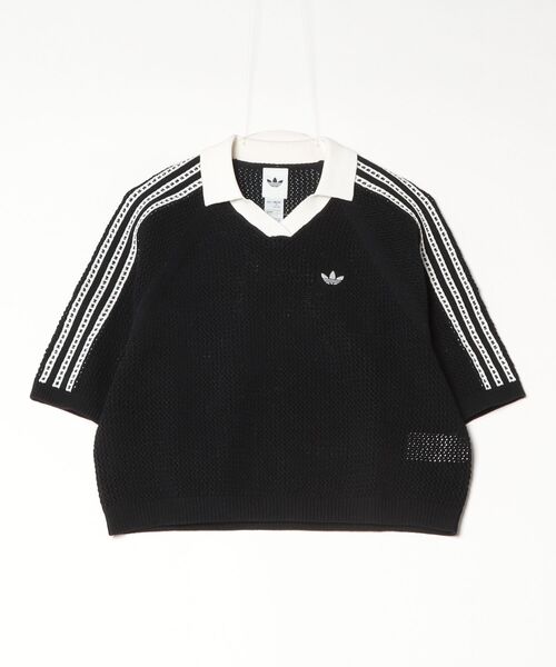 adidas(アディダス)の「adidas/アディダス KNITTED CROCHET POLO(ニット/セーター・レディース・ブラック/ホワイト・MEDIUM/LARGE/SMALL)」の2枚目の写真