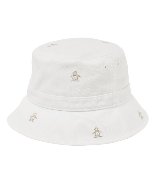 MUNSINGWEAR(マンシングウェア)の「コットンツイルペンギン飛び柄刺しゅうバケットハット(ハット・メンズ・ベージュ/ネイビー/ホワイト・L/M)」の1枚目の写真