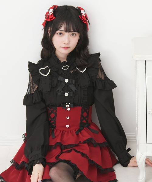 DearMyLove(ディアマイラブ)の「キラキラハートチョーカーベルトレースブラウス(シャツ/ブラウス・レディース・ホワイト/ブラック/ブルーグレー・3L/LARGE/MEDIUM)」の1枚目の写真