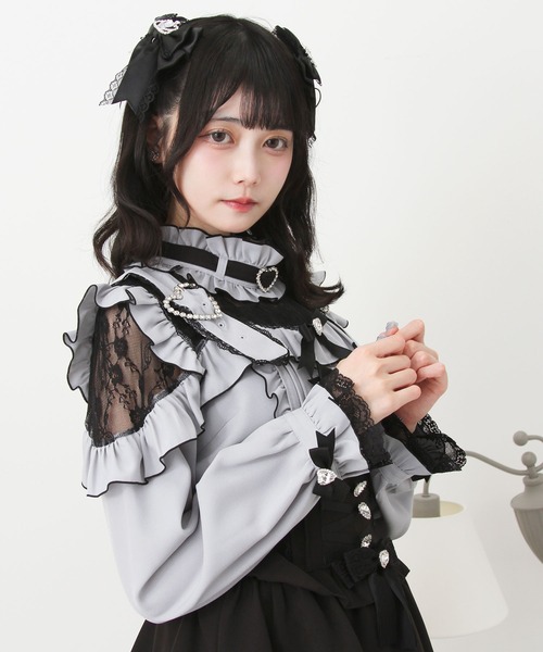 DearMyLove(ディアマイラブ)の「キラキラハートチョーカーベルトレースブラウス(シャツ/ブラウス・レディース・ホワイト/ブラック/ブルーグレー・3L/LARGE/MEDIUM)」の19枚目の写真
