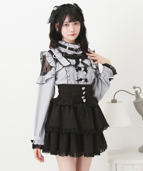 DearMyLove(ディアマイラブ)の「キラキラハートチョーカーベルトレースブラウス(シャツ/ブラウス・レディース・ホワイト/ブラック/ブルーグレー・3L/LARGE/MEDIUM)」の20枚目の写真