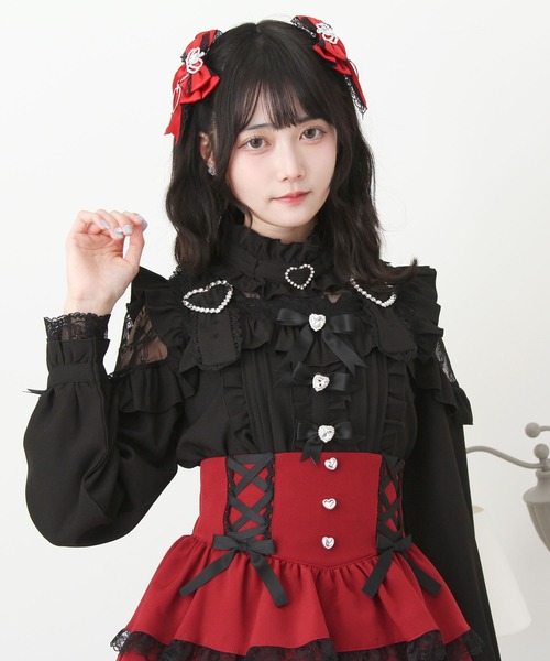 DearMyLove(ディアマイラブ)の「キラキラハートチョーカーベルトレースブラウス(シャツ/ブラウス・レディース・ホワイト/ブラック/ブルーグレー・3L/LARGE/MEDIUM)」の13枚目の写真