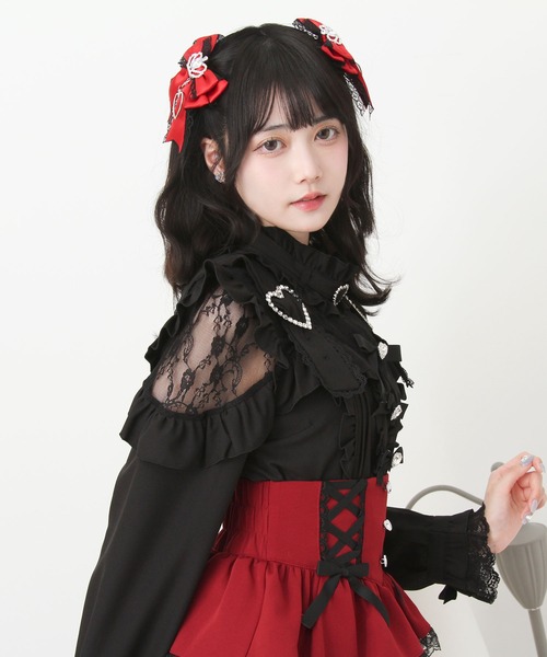 DearMyLove(ディアマイラブ)の「キラキラハートチョーカーベルトレースブラウス(シャツ/ブラウス・レディース・ホワイト/ブラック/ブルーグレー・3L/LARGE/MEDIUM)」の14枚目の写真