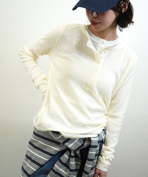 gossara(ゴサラ)の「【1枚持っておきたい】パワーネットレイヤードヘンリープルオーバー(Tシャツ/カットソー・レディース・Off White/ブラック・FREE)」の3枚目の写真