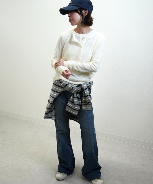 gossara(ゴサラ)の「【1枚持っておきたい】パワーネットレイヤードヘンリープルオーバー(Tシャツ/カットソー・レディース・Off White/ブラック・FREE)」の4枚目の写真