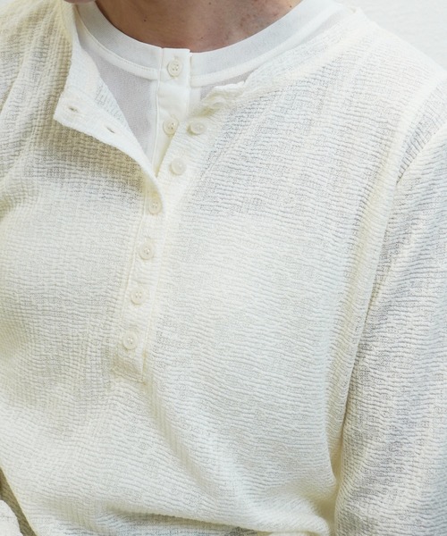 gossara(ゴサラ)の「【1枚持っておきたい】パワーネットレイヤードヘンリープルオーバー(Tシャツ/カットソー・レディース・Off White/ブラック・FREE)」の5枚目の写真