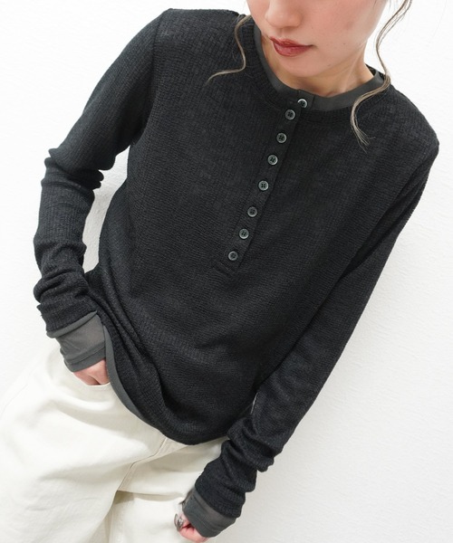gossara(ゴサラ)の「【1枚持っておきたい】パワーネットレイヤードヘンリープルオーバー(Tシャツ/カットソー・レディース・Off White/ブラック・FREE)」の9枚目の写真