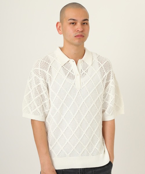atmos(アトモス)の「atmos Diamond Mesh Openwork Knit / アトモス ダイアモンド メッシュ オープンワーク ニット(ニット/セーター・メンズ・ホワイト/ライトグリーン/ブラック・M/L/XL)」の1枚目の写真